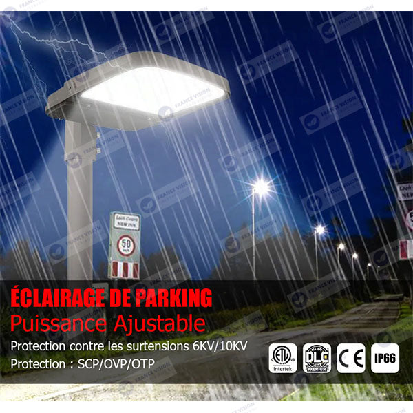 Lot de 10x Lampes de rue filaires - Série ULTIME P2 - CCT - Puissance ajustable 100 / 150 / 200 Watts - 180 Lumens/Watt - 53 x 30 x 6,5 cm - IP66 - Angle 150 x 90° - Tube d'insertion 60mm - Couleur Bronze foncé - Dimmable – Angle rotatif - Garantie 5 ans