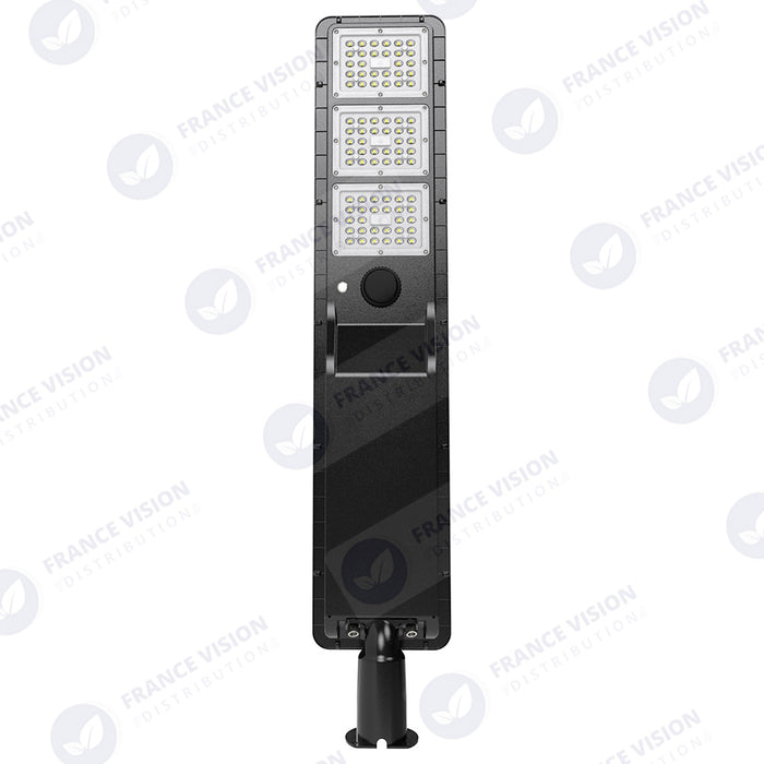 Lampe de rue solaire - Série POWER EVO V2 - 1000 Watts - 3000 Lumens - IP65 - Angle 130x75° - 106 x 20 x 9 cm - Panneau MONOCRISTALLIN - Structure en ALUMINIUM - Mode détection sans veille (0-100% - 1 minute) - Télécommande - 6500k