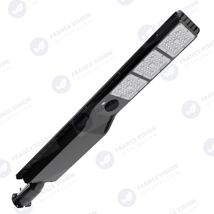 Lampe de rue solaire - Série POWER EVO V2 - 1000 Watts - 3000 Lumens - IP65 - Angle 130x75° - 106 x 20 x 9 cm - Panneau MONOCRISTALLIN - Structure en ALUMINIUM - Mode détection sans veille (0-100% - 1 minute) - Télécommande - 6500k