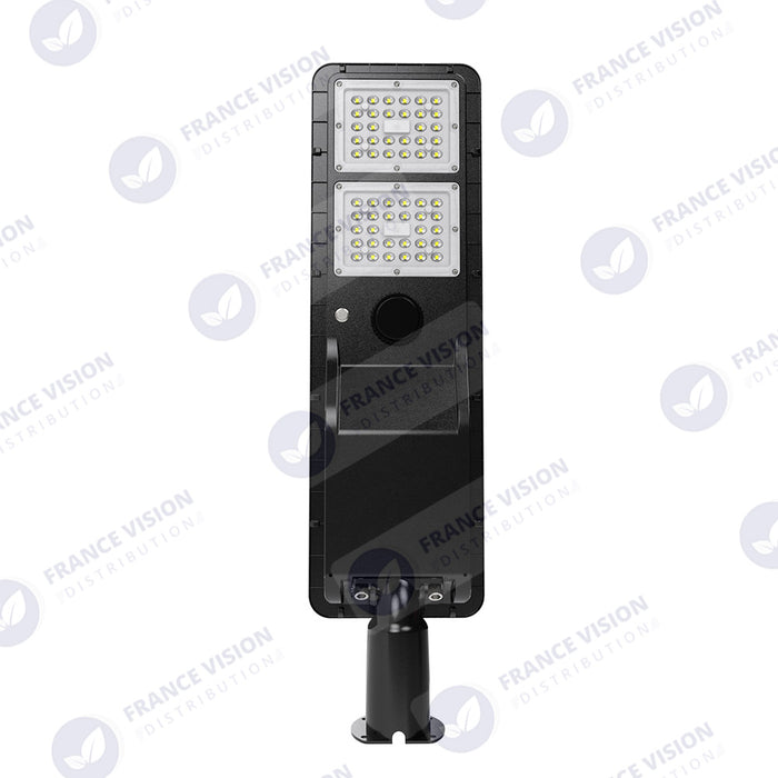 Lampe de rue solaire - Série POWER EVO V2 - 800 Watts - 2200 Lumens - IP65 - Angle 130x75° - 75 x 20 x 9 cm - Panneau MONOCRISTALLIN - Structure en ALUMINIUM - Mode détection sans veille (0-100% - 1 minute) - Télécommande - 3000K