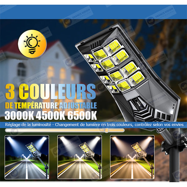 Lot de 5x Lampadaires solaires de rue / parking - Série POWER ULTRA V2 CCT (Couleur Changeante en Température) - 500 Watts - 2400 Lumens - Angle 140*70° - IP66 - 69 x 27 x 7 cm - Télécommande - Détecteur de mouvement - Tube d’insertion 45 mm