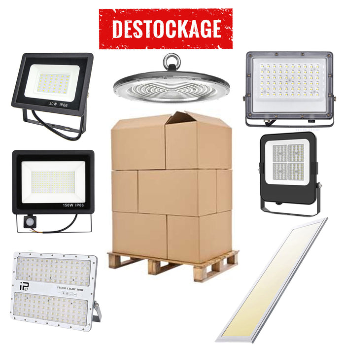 LOT UNIQUE DE DESTOCKAGE - Palette d'éclairage Filaire - Projecteurs / Dalles / Lampes industrielles