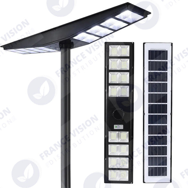 Lampadaire solaire pour extérieur - Série OVNI SATELLITE - 500 Watts - Angle 240° - IP65 - 117 x 24 x 12 cm - Diamètre tube d’insertion 76/60mm - 3 Modes - Télécommande - Détecteur de mouvement - Capteur crépusculaire - 3000k