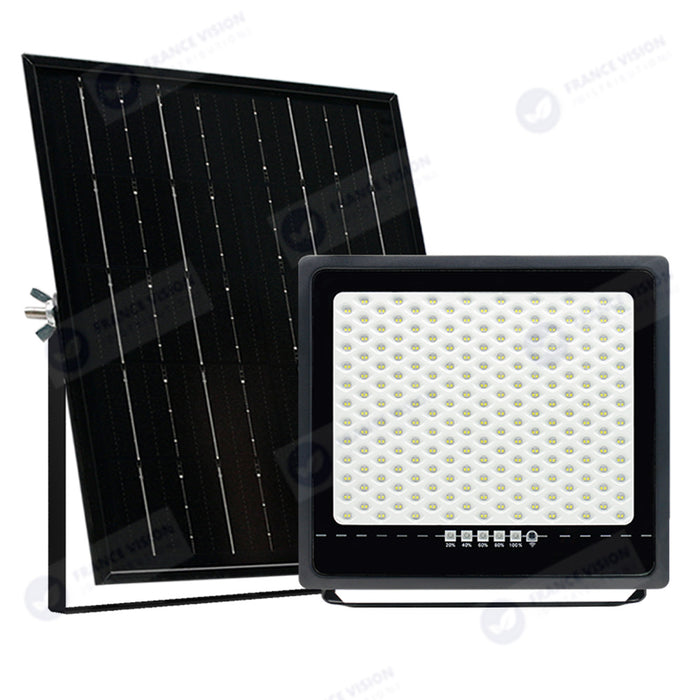 Lot de 2x Projecteurs LED solaires - Série SECURITY ULTRA - 700 Watts - 4000 Lumens - Angle 120° - IP65 - Lampe 37 x 36 x 5 cm - Panneau solaire MONOCRISTALLIN 45 x 42 x 3 cm - Télécommande - 6500k - Mode de détection sans veille (0-100% - 1 minute)