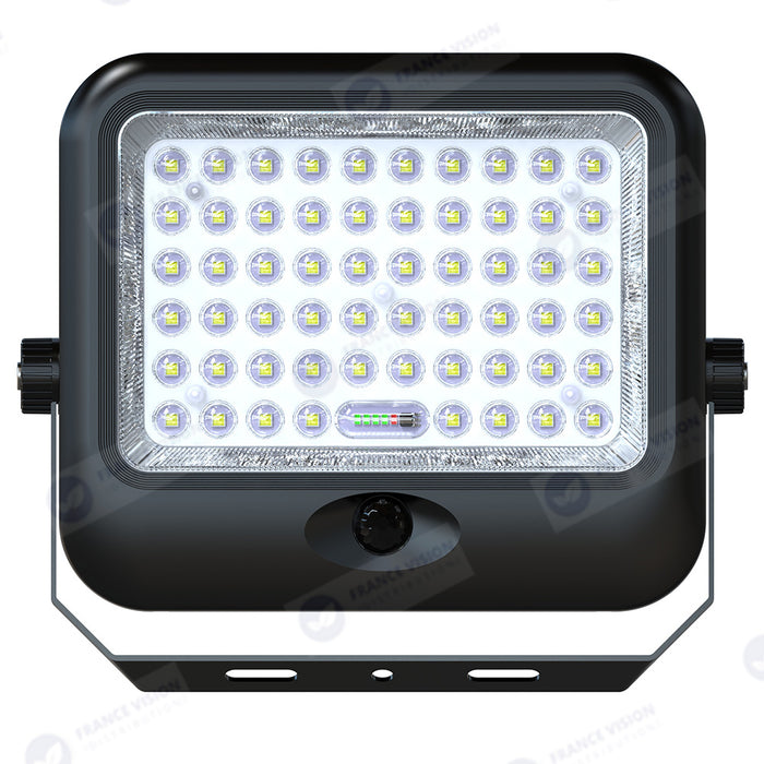 Projecteur LED solaire - Série SECURITY V4 - CCT (3000k/4000k/6000k) - Rendu lumineux 450 Watts - 4800 Lumens - Angle 90° - IP65 - Lampe 28 x 22 x 5 cm - Panneau MONOCRISTALLIN FULL BLACK 35 x 35 x 2 cm - Avec détecteur de mouvement - Avec télécommande