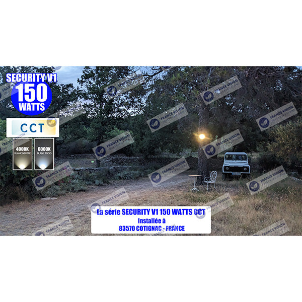 Projecteur LED solaire - Série SECURITY V2 - 400 Watts - 2100 Lumens - Angle 90° - IP65 - Lampe 26 x 21 x 5 cm - Panneau solaire MONOCRISTALLIN 39 x 23 x 2 cm - Avec détecteur de mouvement - Avec télécommande - Support ajustable - 6000k