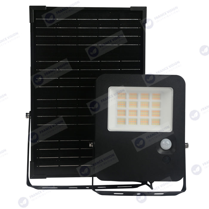 Projecteur LED solaire - Série SECURITY V3 - 300 Watts - 4800 Lumens - Angle 100*85° - IP65 - Lampe 24 x 20 x 4 cm - Panneau solaire MONOCRISTALLIN 37 x 26 x 2 cm - Avec détecteur de mouvement - Télécommande - 3000k/4000k/6000k