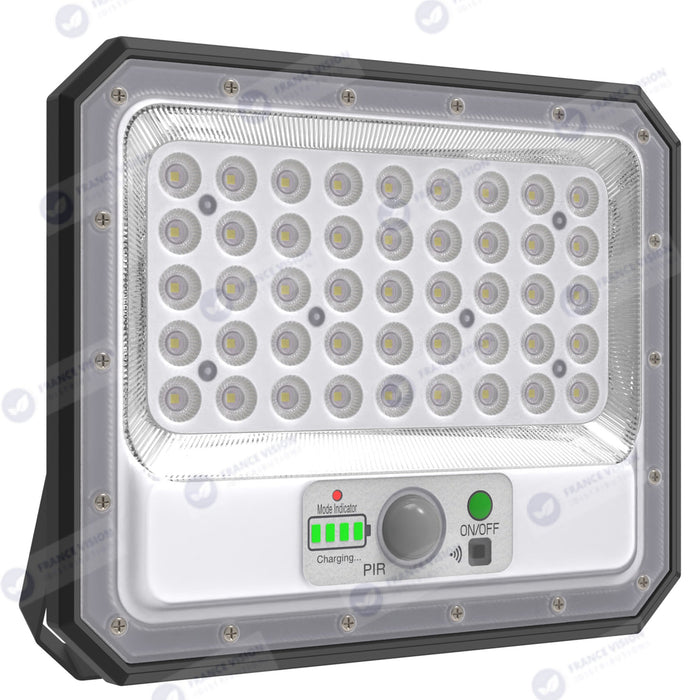 Lot de 7x Projecteurs LED solaires - Série SECURITY V2 - 250 Watts - 1500 Lumens - Angle 90° - IP65 - Lampe 26 x 21 x 4 cm - Panneau solaire MONOCRISTALLIN 30 x 21 x 2 cm - Avec détecteur de mouvement - Avec télécommande - Support ajustable - 6000k