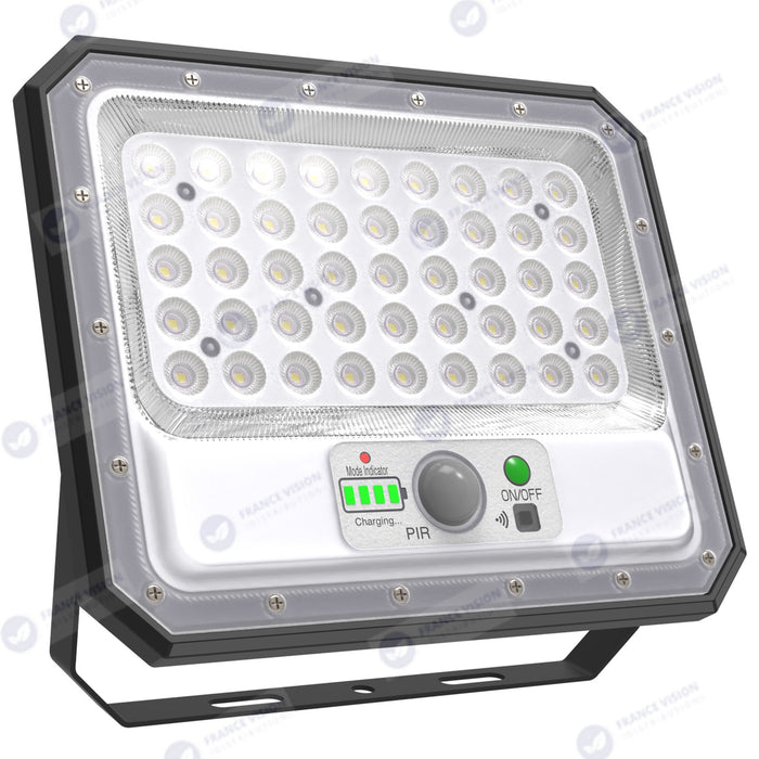Lot de 7x Projecteurs LED solaires - Série SECURITY V2 - 250 Watts - 1500 Lumens - Angle 90° - IP65 - Lampe 26 x 21 x 4 cm - Panneau solaire MONOCRISTALLIN 30 x 21 x 2 cm - Avec détecteur de mouvement - Avec télécommande - Support ajustable - 6000k