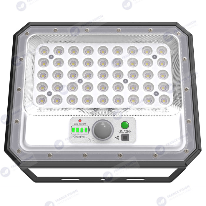 Projecteur LED solaire - Série SECURITY V2 - 250 Watts - 1500 Lumens - Angle 90° - IP65 - Lampe 26 x 21 x 4 cm - Panneau solaire MONOCRISTALLIN 30 x 21 x 2 cm - Avec détecteur de mouvement - Avec télécommande - Support ajustable - 6000k