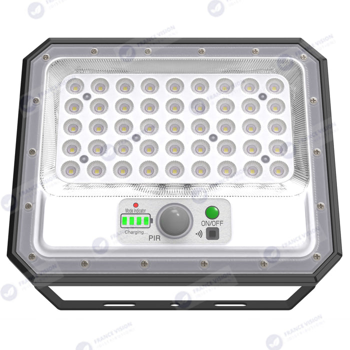 Lot de 7x Projecteurs LED solaires - Série SECURITY V2 - 250 Watts - 1500 Lumens - Angle 90° - IP65 - Lampe 26 x 21 x 4 cm - Panneau solaire MONOCRISTALLIN 30 x 21 x 2 cm - Avec détecteur de mouvement - Avec télécommande - Support ajustable - 6000k
