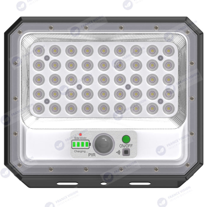 Lot de 7x Projecteurs LED solaires - Série SECURITY V2 - 250 Watts - 1500 Lumens - Angle 90° - IP65 - Lampe 26 x 21 x 4 cm - Panneau solaire MONOCRISTALLIN 30 x 21 x 2 cm - Avec détecteur de mouvement - Avec télécommande - Support ajustable - 6000k