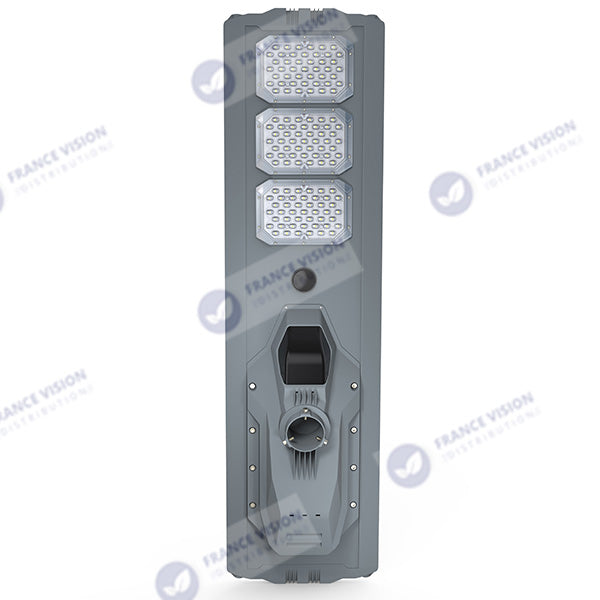Lot de 4x Lampes de rue solaires - Série STARSHIP ULTRA 8500 - Rendu lumineux 2000 Watts - 8500 Lumens - Couleur 3000k - Angle 150x70° - IP65 - Structure aluminium - Dimensions 134 x 36 x 16 cm - Tube d'insertion 76mm - Contrôle intelligent - Capteur PIR