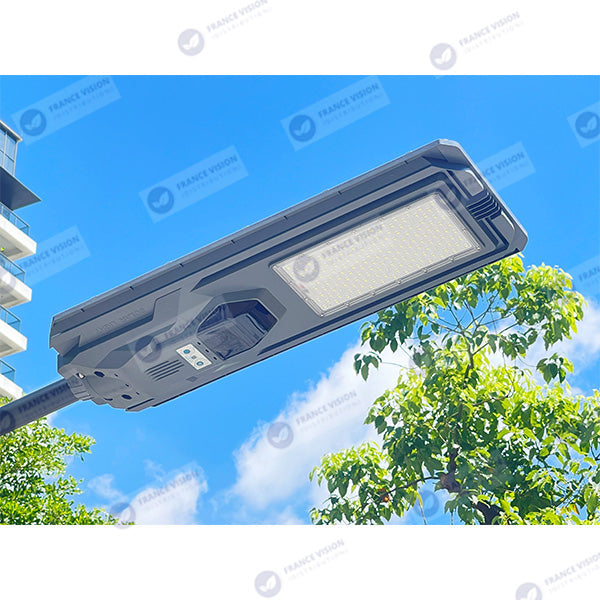 Lot de 5x Lampes de rue solaires - Série STARSHIP - Rendu lumineux 800 Watts - 2400 Lumens - Couleur 4000K - Angle 150x70° - IP65 - Dimensions 70 x 30 x 8 cm - Tube d'insertion 45mm - Avec détecteur de mouvement - Télécommande - 3 modes de fonctionnement