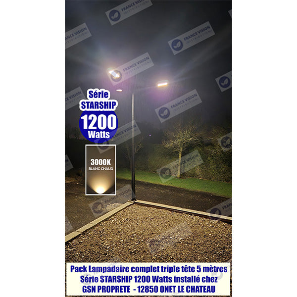 Lampe de rue solaire - Série STARSHIP - Rendu lumineux 1200 Watts - 3600 Lumens - Couleur 3000K - Angle 150x70° - IP65 - Dimensions 82 x 30 x 8 cm - Tube d'insertion 45mm - Avec détecteur de mouvement - Télécommande - 3 modes de fonctionnement