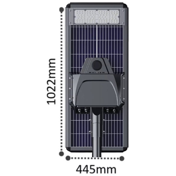 Lot de 4x Lampes de rue solaires - Série STARSHIP ELITE - 24 000 Lumens - Angle 150x70° - IP65 - 3000k/4000k/6000k au choix - Structure ALUMINIUM - Tube d'insertion 76mm - Régulateur MPPT - Détecteur de mouvement - Télécommande - Garantie 3 ans