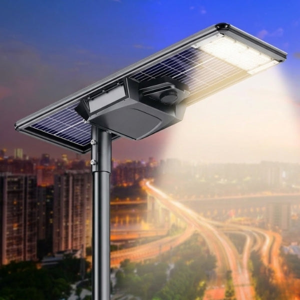 Lot de 4x Lampes de rue solaires - Série STARSHIP ELITE - 24 000 Lumens - Angle 150x70° - IP65 - 3000k/4000k/6000k au choix - Structure ALUMINIUM - Tube d'insertion 76mm - Régulateur MPPT - Détecteur de mouvement - Télécommande - Garantie 3 ans