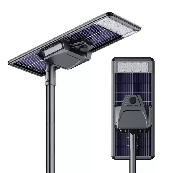 Lot de 4x Lampes de rue solaires - Série STARSHIP ELITE - 24 000 Lumens - Angle 150x70° - IP65 - 3000k/4000k/6000k au choix - Structure ALUMINIUM - Tube d'insertion 76mm - Régulateur MPPT - Détecteur de mouvement - Télécommande - Garantie 3 ans