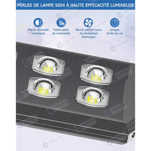 Lampe de rue solaire - Série STARSHIP ULTRA BLACK - Rendu lumineux 1600 Watts - 4400 Lumens - 3000k - Angle 140*70° - IP65 - Structure aluminium - Dimensions 98 x 22 x 8 cm - Tube 60mm - Contrôle intelligent - Détecteur de mouvement - Télécommande