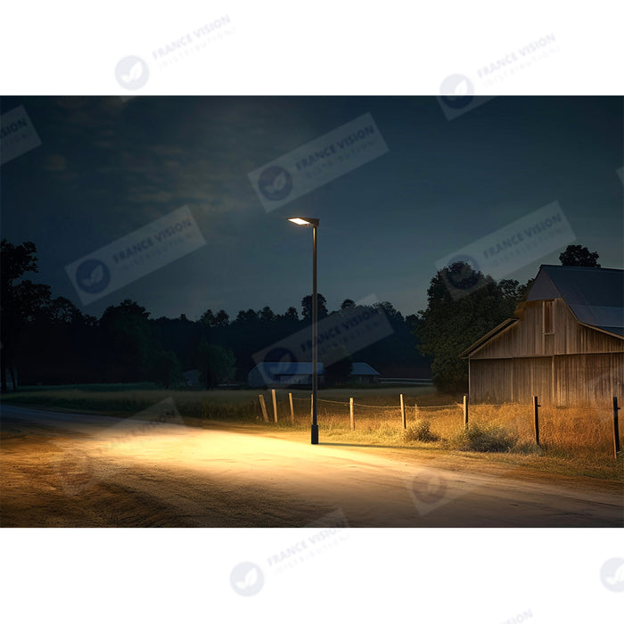 Lampe de rue et parking Solaire - Série STREET EVO V2 – Rendu lumineux 500 Watts - 4800 Lumens - CCT - 140x70° - Télécommande - Détecteur de mouvement - Diamètre d’insertion 60 mm - 52 x 23 x 10 cm – Installation sur mât et murale