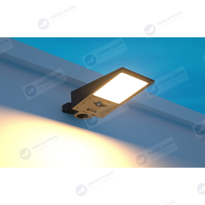 Lampe de rue et parking Solaire - Série STREET EVO V2 – Rendu lumineux 500 Watts - 4800 Lumens - CCT - 140x70° - Télécommande - Détecteur de mouvement - Diamètre d’insertion 60 mm - 52 x 23 x 10 cm – Installation sur mât et murale