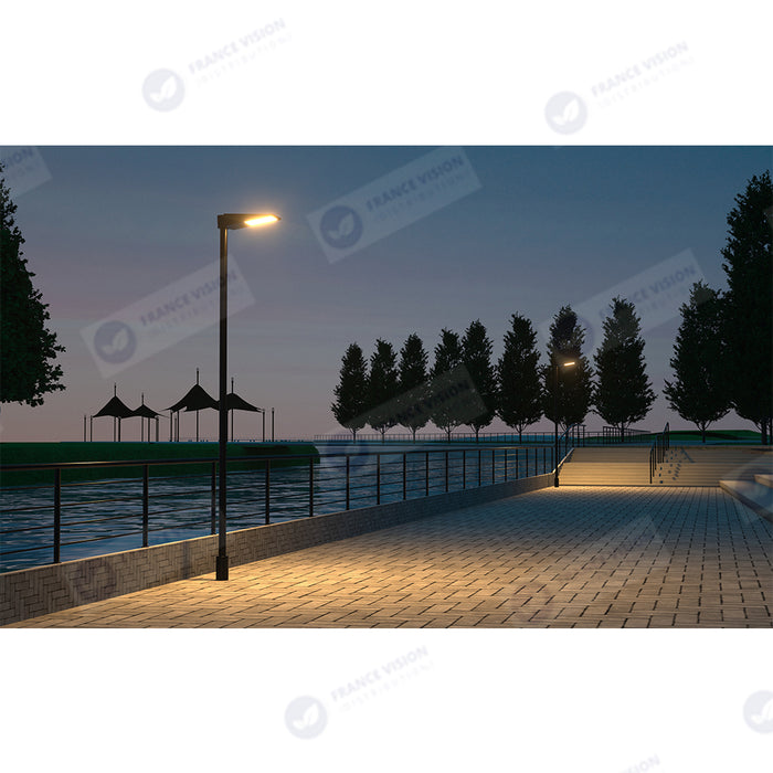 Lampe de rue et parking Solaire - Série STREET EVO V2 – Rendu lumineux 500 Watts - 4800 Lumens - CCT - 140x70° - Télécommande - Détecteur de mouvement - Diamètre d’insertion 60 mm - 52 x 23 x 10 cm – Installation sur mât et murale