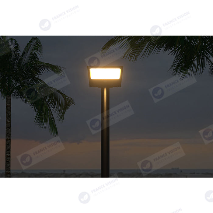 Lampe de rue et parking Solaire - Série STREET EVO V2 – Rendu lumineux 500 Watts - 4800 Lumens - CCT - 140x70° - Télécommande - Détecteur de mouvement - Diamètre d’insertion 60 mm - 52 x 23 x 10 cm – Installation sur mât et murale