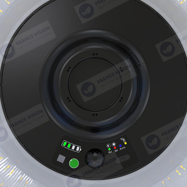 Lampe solaire - Série OVNI SUN FLOWER V2 250 - CCT (3000k+6500k) - Rendu Lumineux 250 Watts - 1500 Lumens - Angle 120° - IP65 - 44 x 44 x 10 cm - Panneau MONOCRISTALLIN - Détecteur de mouvement - Télécommande - Capteur crépusculaire