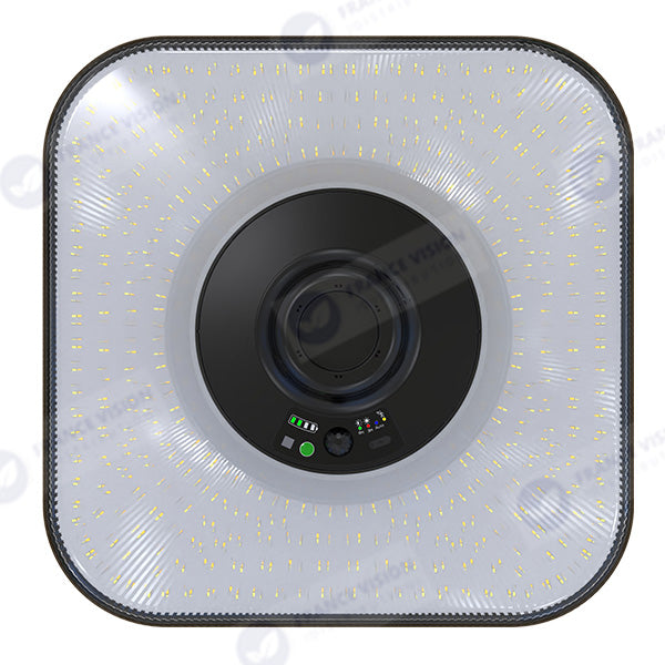 Lampe solaire - Série OVNI SUN FLOWER V2 250 - CCT (3000k+6500k) - Rendu Lumineux 250 Watts - 1500 Lumens - Angle 120° - IP65 - 44 x 44 x 10 cm - Panneau MONOCRISTALLIN - Détecteur de mouvement - Télécommande - Capteur crépusculaire