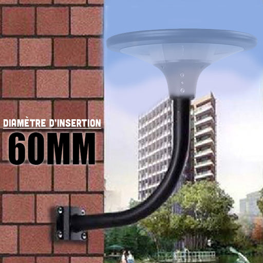 Support mural ou de mât pour lampe – Perpendiculaire rond – Diamètre 60mm – Longueur 50cm – Couleur noir