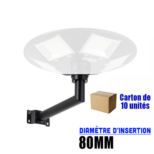 Carton / Lot de 10x  Supports muraux ou de mât pour lampe – Perpendiculaire carré – Diamètre 80mm – Longueur 50cm – Couleur noir