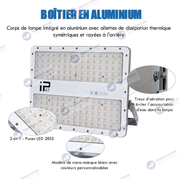 Lot de 10x Projecteurs LED filaires - Série ELITE - 200 Watts - 24 000 Lumens - 120 Lumens / Watt -  Angle 140x70° - IP67 - Protection à l'impact IK08 - 32 x 24 x 4 cm - Couleur 4500k