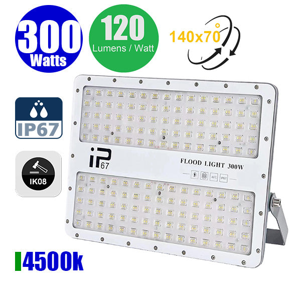 Projecteur LED filaire - Série ELITE - 300 Watts - 36 000 Lumens - 120 Lumens / Watt -  Angle 140x70° - IP67 - Protection à l'impact IK08 - 37 x 27 x 4 cm - Couleur 4500k