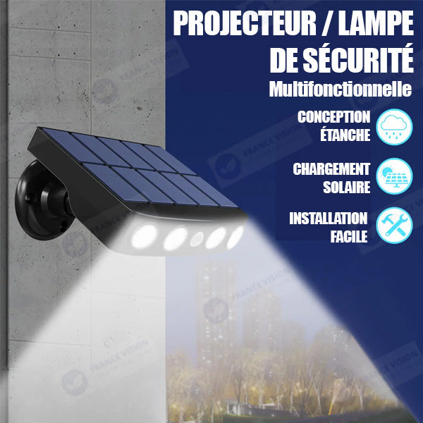 Projecteur / Lampe de sécurité solaire LED multifonctionnelles - Série HYPNOSE - Rendu lumineux 80 Watts - 600 Lumens - Multi angles d'installation 360° - IP65 - 14 x 11 x 3 cm - Détecteur de mouvement - 3 Modes - Modèle blanc - 6000k