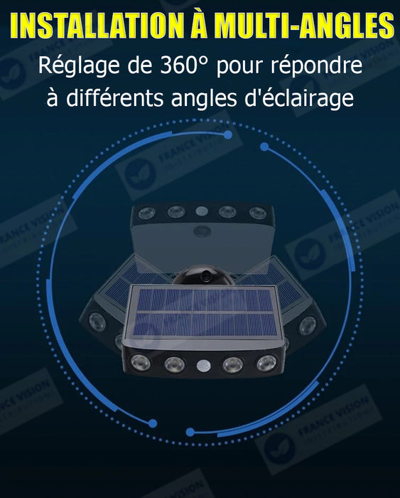 Projecteur / Lampe de sécurité solaire LED multifonctionnelles - Série HYPNOSE - Rendu lumineux 80 Watts - 600 Lumens - Multi angles d'installation 360° - IP65 - 14 x 11 x 3 cm - Détecteur de mouvement - 3 Modes - Modèle blanc - 6000k