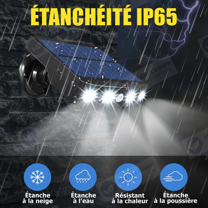 Projecteur / Lampe de sécurité solaire LED multifonctionnelles - Série HYPNOSE - Rendu lumineux 80 Watts - 600 Lumens - Multi angles d'installation 360° - IP65 - 14 x 11 x 3 cm - Détecteur de mouvement - 3 Modes - Modèle blanc - 6000k