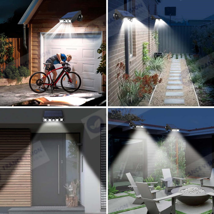 Projecteur / Lampe de sécurité solaire LED multifonctionnelles - Série HYPNOSE - Rendu lumineux 80 Watts - 600 Lumens - Multi angles d'installation 360° - IP65 - 14 x 11 x 3 cm - Détecteur de mouvement - 3 Modes - Modèle blanc - 6000k