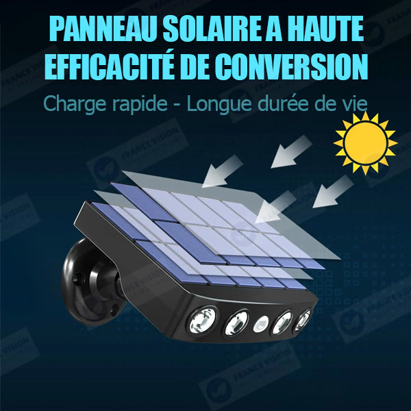 Projecteur / Lampe de sécurité solaire LED multifonctionnelles - Série HYPNOSE - Rendu lumineux 80 Watts - 600 Lumens - Multi angles d'installation 360° - IP65 - 14 x 11 x 3 cm - Détecteur de mouvement - 3 Modes - Modèle blanc - 6000k
