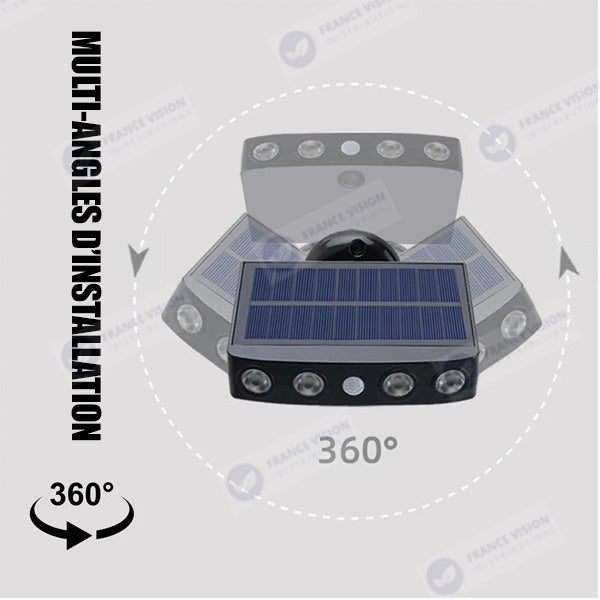 Projecteur / Lampe de sécurité solaire LED multifonctionnelles - Série HYPNOSE - Rendu lumineux 80 Watts - 600 Lumens - Multi angles d'installation 360° - IP65 - 14 x 11 x 3 cm - Détecteur de mouvement - 3 Modes - Modèle blanc - 6000k