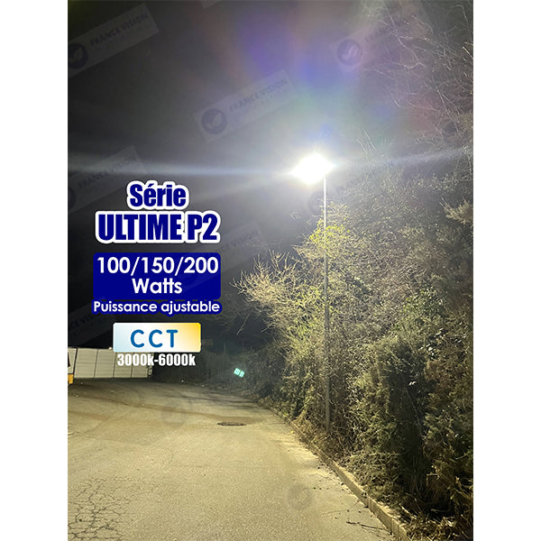 Lot de 10x Lampes de rue filaires - Série ULTIME P2 - CCT - Puissance ajustable 100 / 150 / 200 Watts - 180 Lumens/Watt - 53 x 30 x 6,5 cm - IP66 - Angle 150 x 90° - Tube d'insertion 60mm - Couleur Bronze foncé - Dimmable – Angle rotatif - Garantie 5 ans
