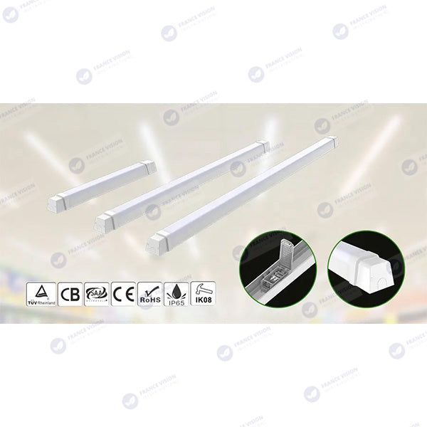 Pack de 20x Reglettes LED étanches 150cm - Série CONNECT - CCT (Couleur Changeante en Température) - 60 Watts - 8400 Lumens - 140 Lumens/watt - 120°  - IP65 - 148 x 7 x 6 cm - Transformateur Flicker Free - Branchement en Série Possible - Garantie 3 ans