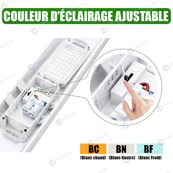 Pack de 20x Reglettes LED étanches 150cm - Série CONNECT - CCT (Couleur Changeante en Température) - 60 Watts - 8400 Lumens - 140 Lumens/watt - 120°  - IP65 - 148 x 7 x 6 cm - Transformateur Flicker Free - Branchement en Série Possible - Garantie 3 ans