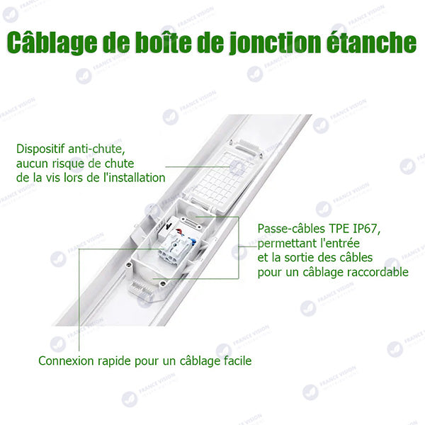 Pack de 20x Reglettes LED étanches 150cm - Série CONNECT - CCT (Couleur Changeante en Température) - 60 Watts - 8400 Lumens - 140 Lumens/watt - 120°  - IP65 - 148 x 7 x 6 cm - Transformateur Flicker Free - Branchement en Série Possible - Garantie 3 ans
