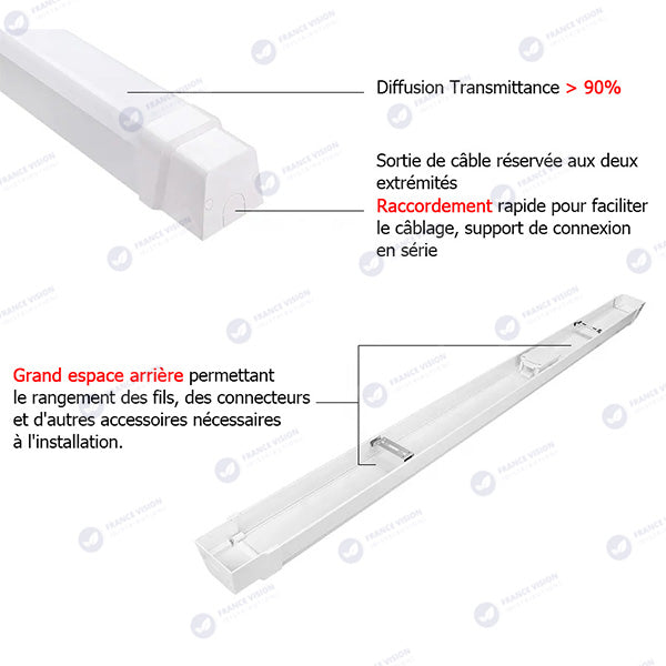Pack de 20x Reglettes LED étanches 150cm - Série CONNECT - CCT (Couleur Changeante en Température) - 60 Watts - 8400 Lumens - 140 Lumens/watt - 120°  - IP65 - 148 x 7 x 6 cm - Transformateur Flicker Free - Branchement en Série Possible - Garantie 3 ans