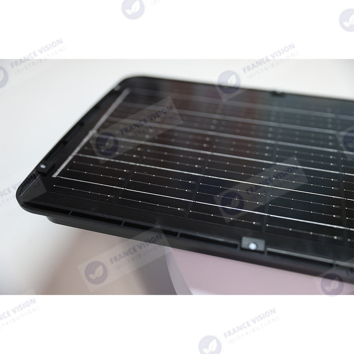 Lampe de rue LED solaire - Série VIEW V2 EVO - 1400 Watts - 4500 Lumens - 3000k - Angle 140*70° - IP54 - 64 x 26 x 7 cm - Panneau Monocristallin - Batterie 25Ah - Détecteur de mouvement - Télécommande - Tube d'insertion 45mm