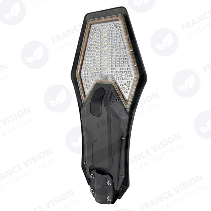 Lampe de rue solaire - Série INTERSTELLAR ELITE PIR - 800 Watts - 5600 Lumens - Angle 150*70° - IP66 - Lampe 75 x 34 x 10 cm - Panneau MONO 67 x 45 x 3 cm - Contrôleur intelligent - Télécommande - Support inclus - Détecteur de mouvement - 6000k