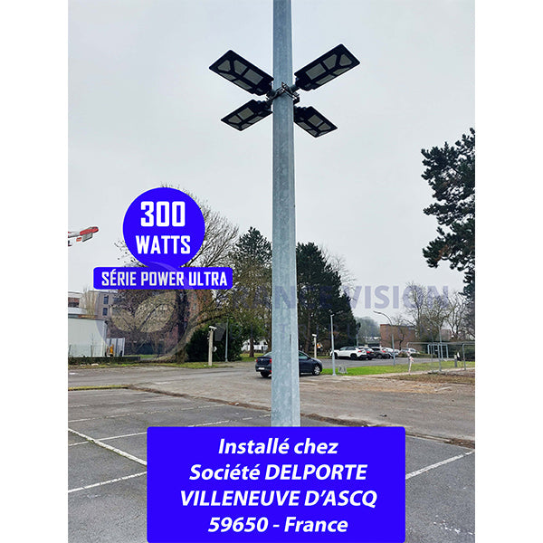 Lot de 5x Lampadaires solaires extérieurs de rue / parking - Série POWER ULTRA - Rendu 200 Watts - 2000 lumens - 180° - IP65 - 46 x 36 x 8 cm - Avec capteur crépusculaire - Télécommande - Avec détecteur de mouvement - Diamètre tube d’insertion 45 mm