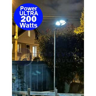Lampadaire solaire extérieur de rue / parking - Série POWER ULTRA - Rendu 200 Watts - 2000 lumens - 180° - IP65 - 46 x 36 x 8 cm - Avec capteur crépusculaire - Télécommande - Avec détecteur de mouvement - Diamètre tube d’insertion 45 mm