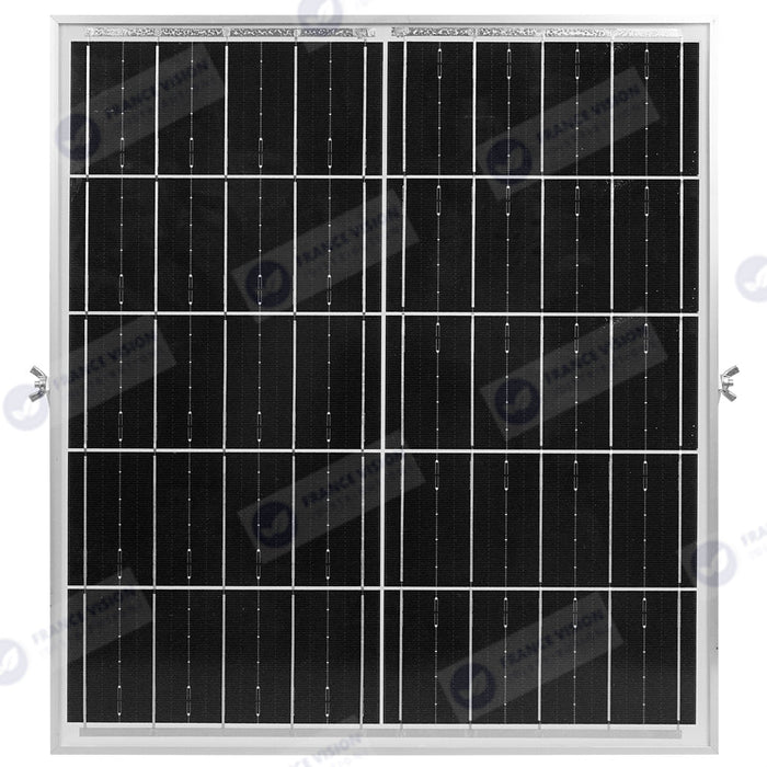 Projecteur LED solaire - Série SECURITY V2 - 250 Watts - 1500 Lumens - Angle 90° - IP65 - Lampe 26 x 21 x 4 cm - Panneau solaire MONOCRISTALLIN 30 x 21 x 2 cm - Avec détecteur de mouvement - Avec télécommande - Support ajustable - 6000k
