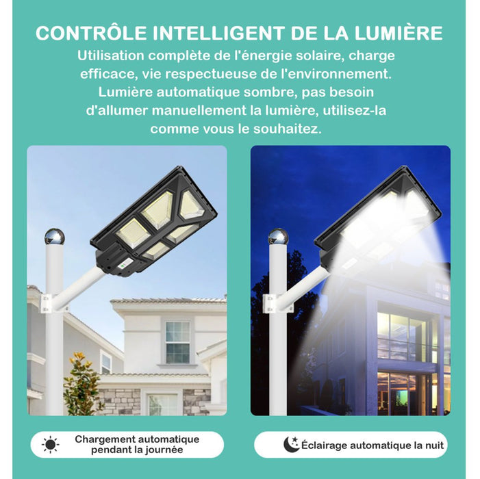 Lot de 5x Lampadaires solaires extérieurs de rue / parking - Série POWER ULTRA - Rendu 200 Watts - 2000 lumens - 180° - IP65 - 46 x 36 x 8 cm - Avec capteur crépusculaire - Télécommande - Avec détecteur de mouvement - Diamètre tube d’insertion 45 mm